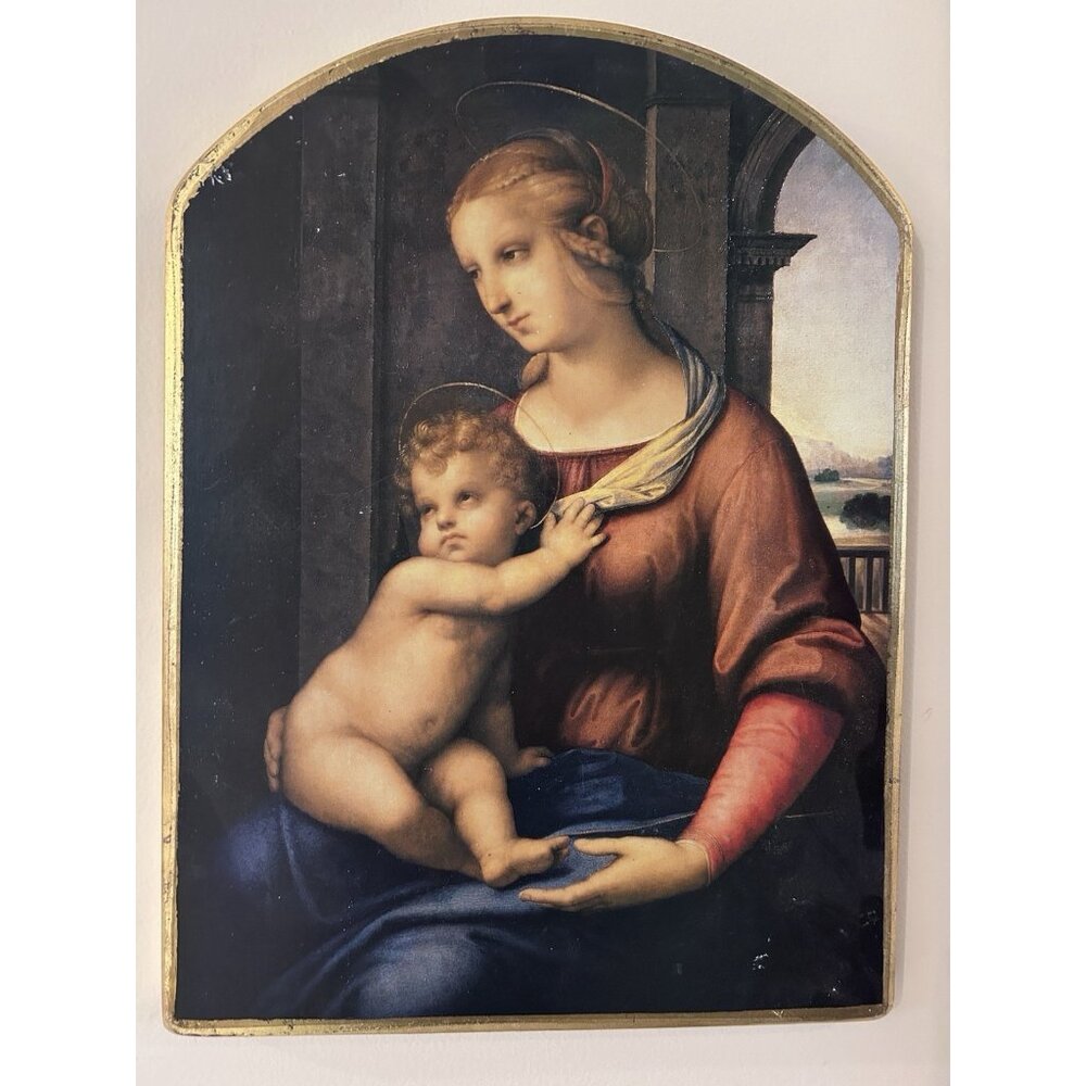 Florentine Panel Rafael Madonna Gilded Wood Print Infant Jesus Italian Large